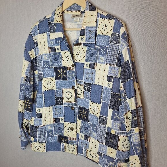 💙 Vintage Y2K G.W. Quilted Patchwork Shacket Size XL Warm Cozy Cottage Prairie - Picture 8 of 8